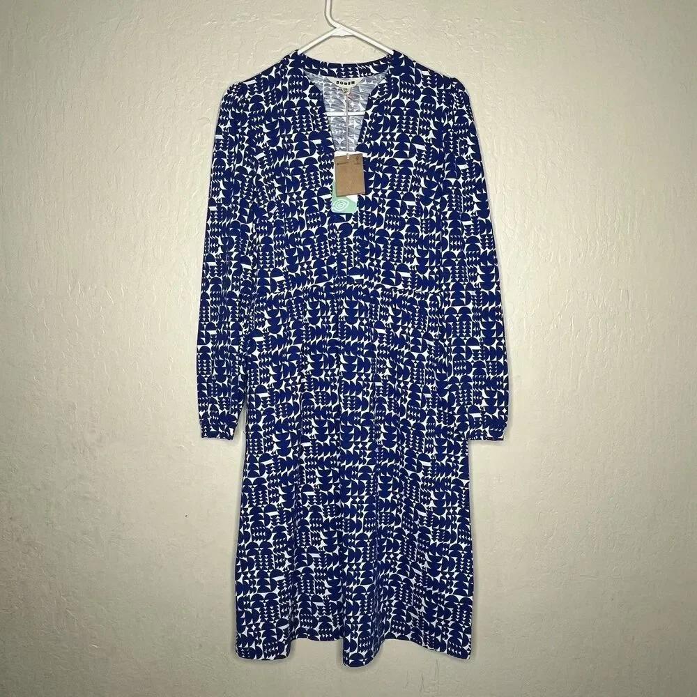 Boden Naomi Blue White Tencel Jersey Dress Pockets Women’s Size 8 L - Picture 1 of 15